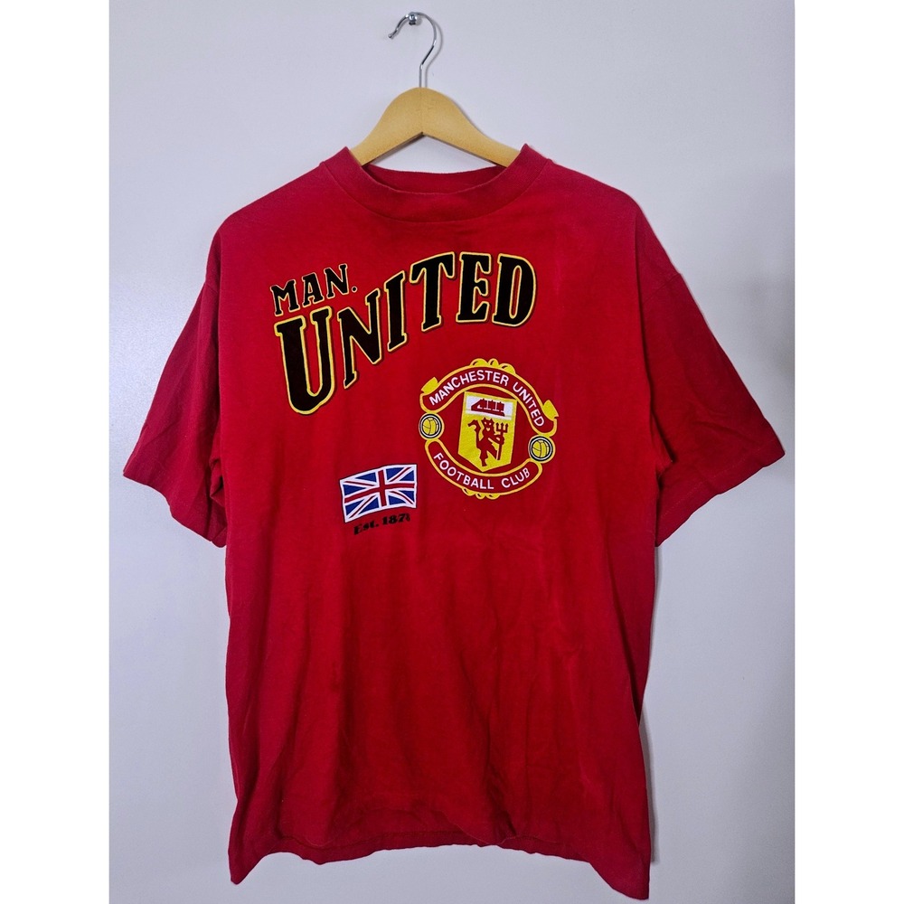 Manchester United Umbro T-Shirt Large Red Made In USA Soccer Jersey 90s Vintage
